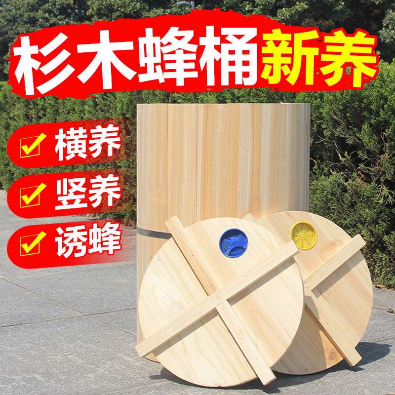 土养双开门圆桶蜜蜂箱中蜂专用无巢框诱蜂全套原木诱蜂桶养蜂工具