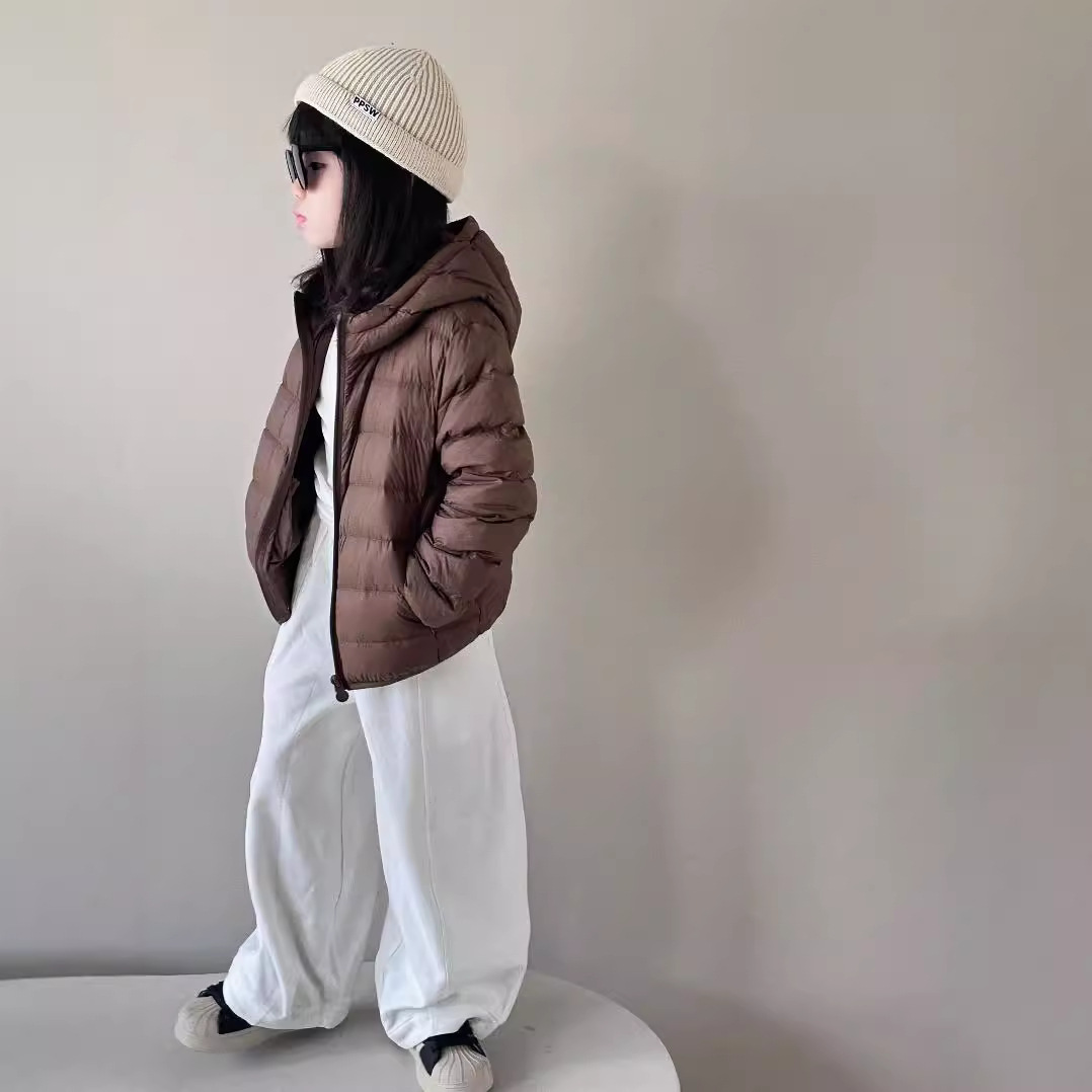 儿童轻薄羽绒服男童女童纯色连帽