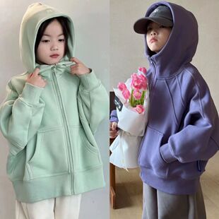 韩版 新款 洋气短款 外套潮 女中大童连帽宽松拉链卫衣外套2023秋季