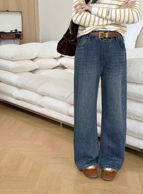 儿童裤子2025秋季新品880303女童绣小狗牛仔直筒裤中大童韩版童装