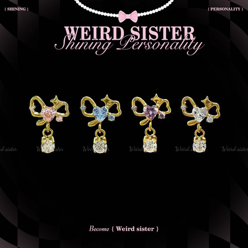 WEIRD SISTER甜心蝴蝶结镀金吊坠轻奢钛合金耳骨钉耳屏钉内螺旋