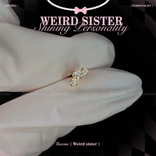 WEIRD SISTER金色三连钻 养耳洞耳骨钉百搭F136钛合金耳钉防过敏