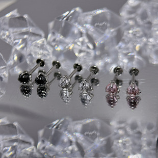 钛合金龙爪锆石琉璃球甜酷耳钉耳骨钉植入级平底螺旋防过敏免摘