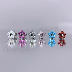 F136钛合金锆石五瓣花朵耳钉耳骨耳蜗钉锆石蛋白石镶嵌内螺纹
