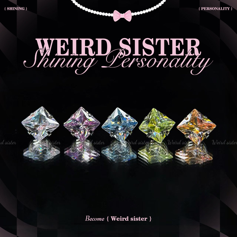 爆闪渐变方形冰糖锆石耳骨钉耳蜗钉医用钛合金耳钉养耳洞防过敏