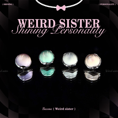 WEIRD SISTER波浪边猫眼石平底钛合金0.9牙耳钉内螺纹耳骨钉防敏