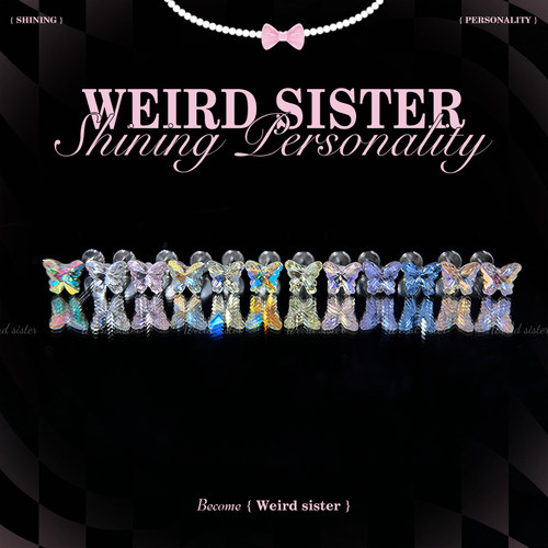 F136钛合金爆闪极光炫彩蝴蝶耳钉耳骨钉耳蜗钉平底拧螺丝防过敏女