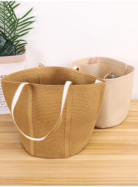 适用muji无印良品纸编包内胆包撑草编包内衬收纳整理带拉链包中包