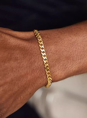 镀18K金古巴手链小众设计感男潮冷淡风精致高级感个性男素链手饰
