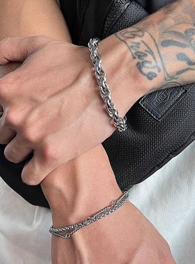 欧美嘻哈男生古巴手链简约高级感粗链条钛钢不掉色手饰手环情侣潮