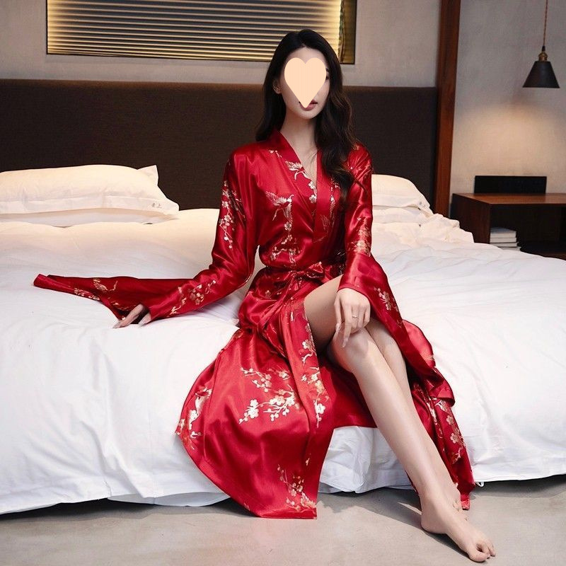 新中式睡袍新娘晨袍睡袍晨拍服浴袍中国风复古结婚睡衣女家居服潮