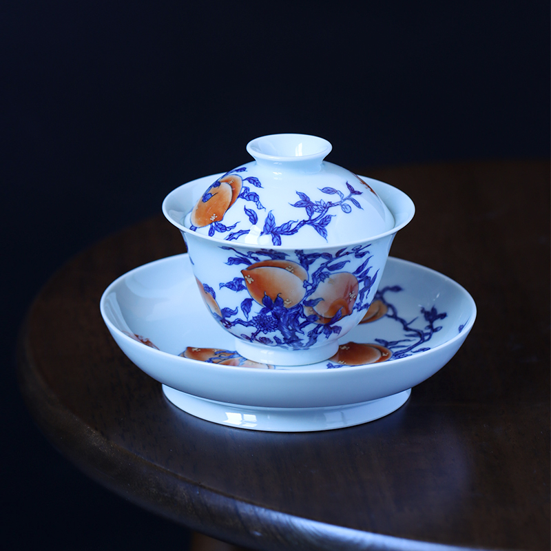 民间艺人二才盖碗手绘斗彩