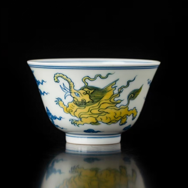 手绘斗彩海象纹主人杯仿古品茗杯复古景德镇手工功夫陶瓷茶杯单杯