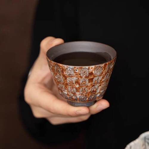 禅意万佛系鎏银陶瓷茶杯功夫茶具