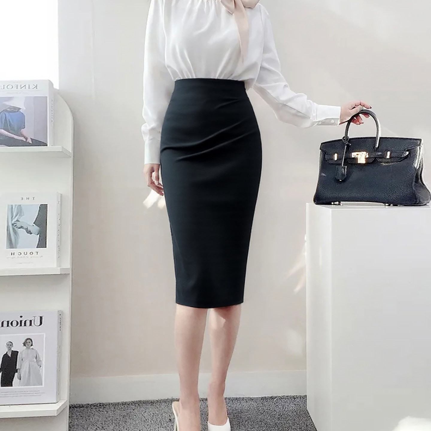 高腰修身包臀半身裙春秋女过膝一步裙中长款职业裙外穿铅笔裙子