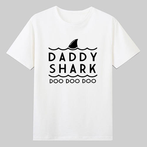 daddy shark doo 字母印花亲子装爸爸鲨鱼儿歌短袖欧美纯棉t恤