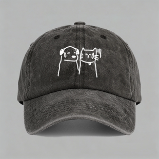 无语猫狗喜人奇妙王广卫衣手绘卡通趣味学院风情侣棒球帽鸭舌帽子