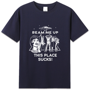 罗宾飞碟BEAM ME UP怪奇物语第五季藏青色短袖T恤男女周边衣服潮