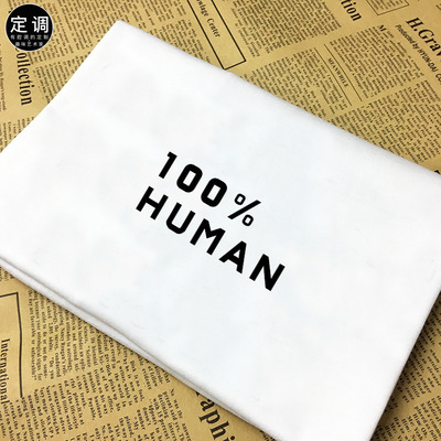 定调 100%human经典小胸标英文字母纯棉圆领短袖情侣装白色t恤衫