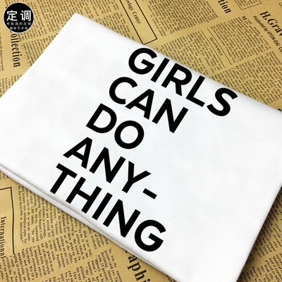 girls can do anything 欧美字母女权主义slogan口号短袖t恤衫潮