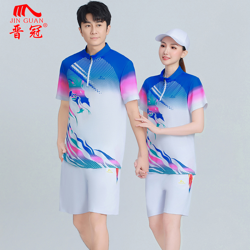 晋冠2025夏新款女男短裤运动套装五分裤健身跑步校运会团体比赛服