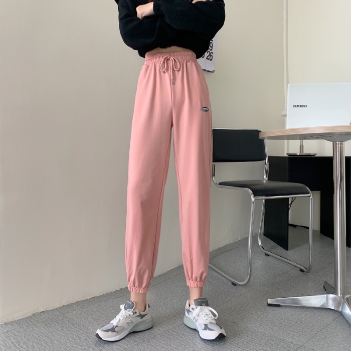 Real shot of summer new versatile sports pants, legged high waisted Harem Pants, women's casual pants