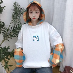 Korean version of autumn Costume Fake two pieces of thin hoodies ins super fire CEC sweater girl student 6535 pull frame
