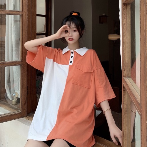 Real photo 2021 new summer polo shirt loose casual couples short sleeve T-shirt blouse