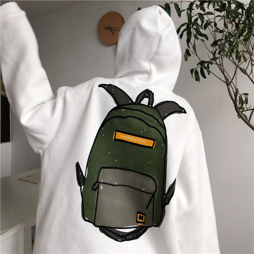 Real photo 2021 spring Korean cartoon loose backpack 3D printing 250g Plush hooded students