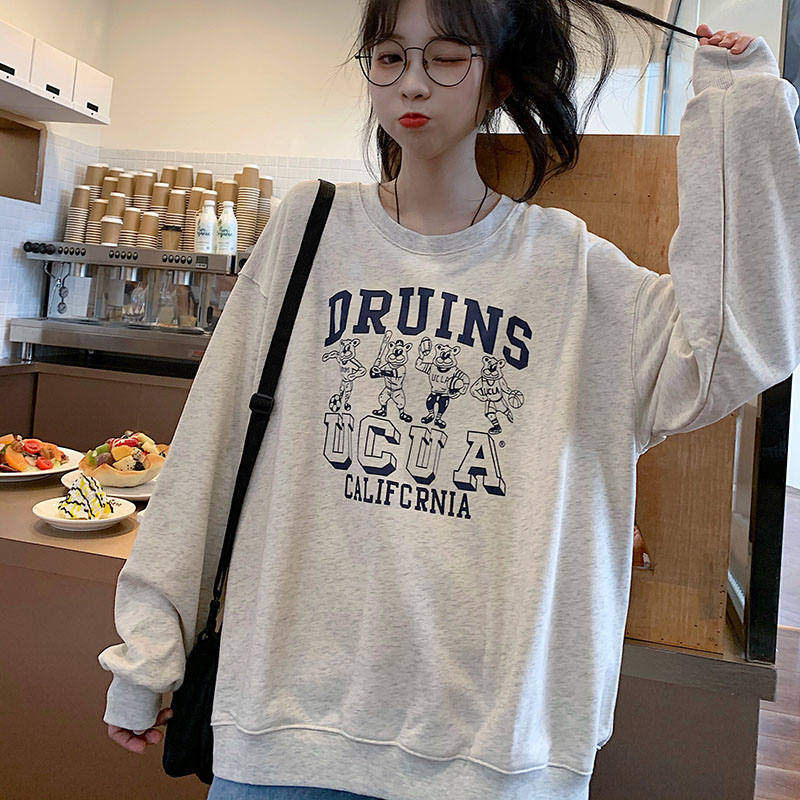 Real shot of autumn 2020 Korean loose crew neck cartoon print thin sweater female 6535 fish scale