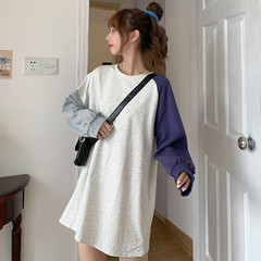 Real shot spring new Korean versatile loose solid sleeve T-shirt blouse