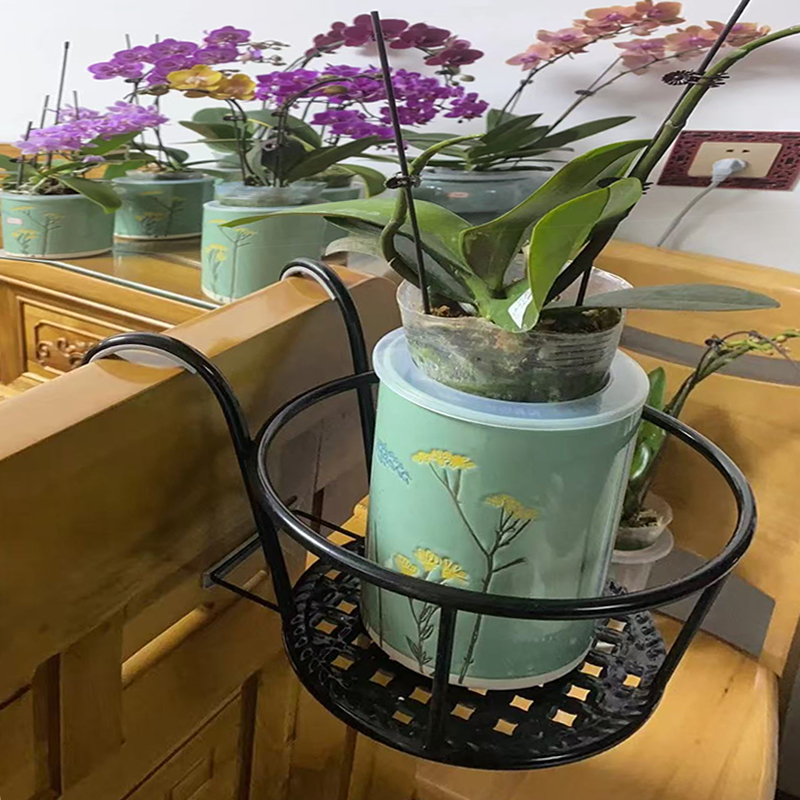 阳台花架挂式露台栏杆置物铁艺架子多肉绿植盆栽圆形悬挂花盆挂架