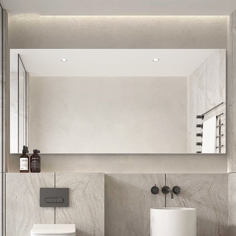 简约卫生间镜子超白玻璃方形浴室镜无边框洗手间挂墙式自粘免打孔