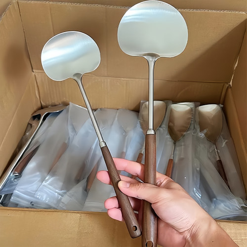 锅铲不锈钢蘑菇铲食品级炒菜铲子铁锅专用炒勺木柄把家用炒菜勺子