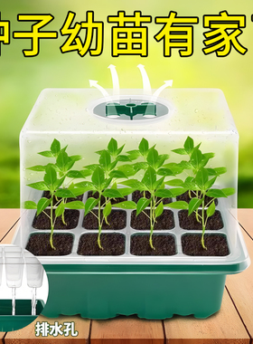 12孔育苗盒加高可调节透气保温实用园艺播种材质保湿神器带孔养护