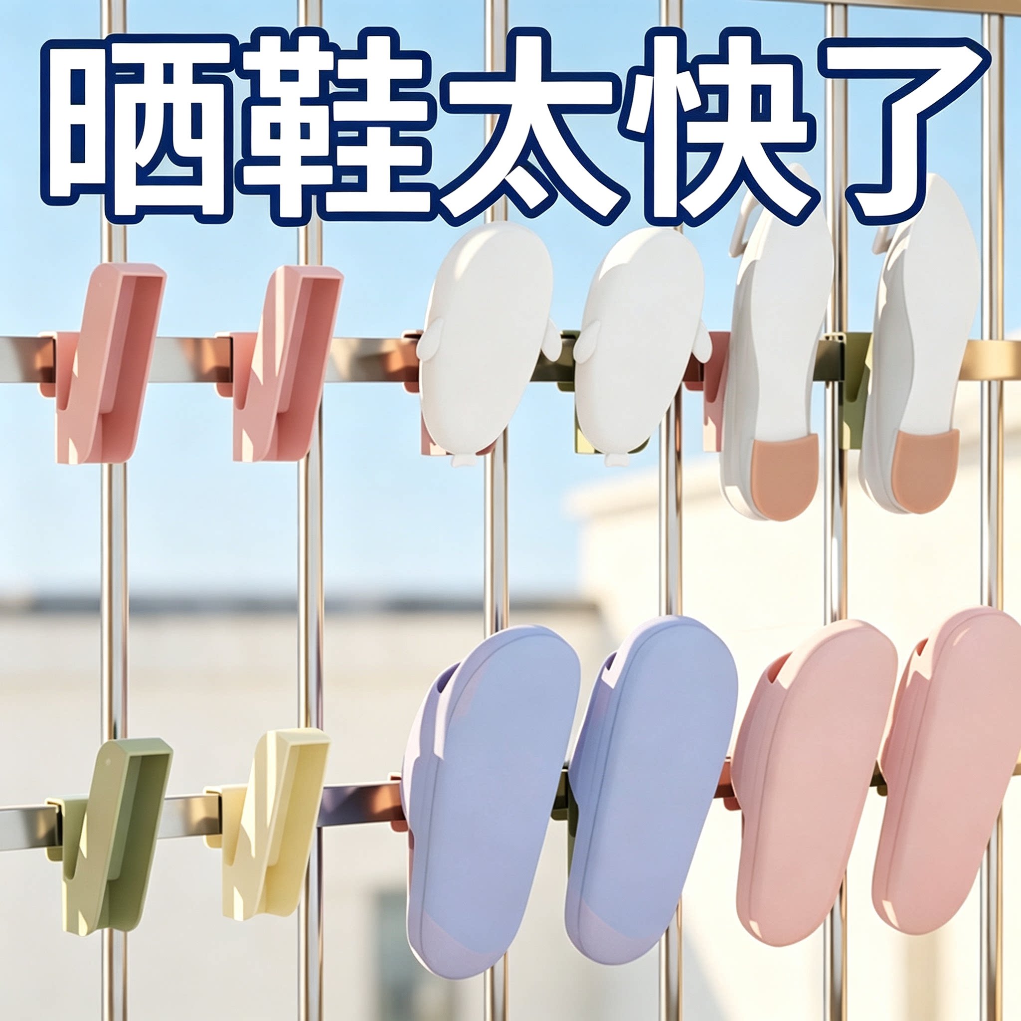 晒鞋架神器阳台防盗网晾晒晾衣架家用多功能窗户栏杆挂钩凉鞋子架