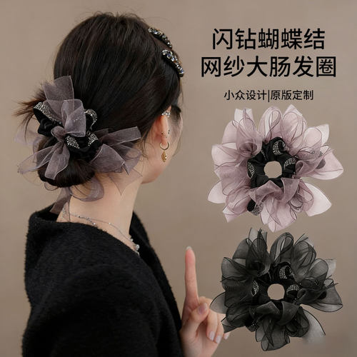 韩系网纱大肠发圈女丸子头发绳高级感洋气时尚头花扎头发皮筋头绳