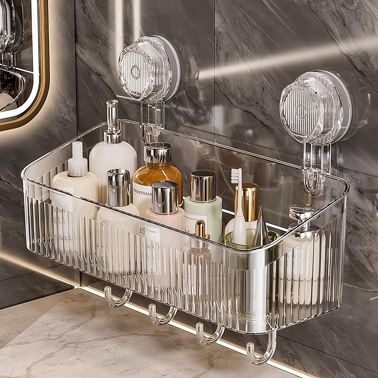 吸盘置物架厨房浴室卫生间免打孔壁挂式墙上收纳神器洗漱台收纳盒