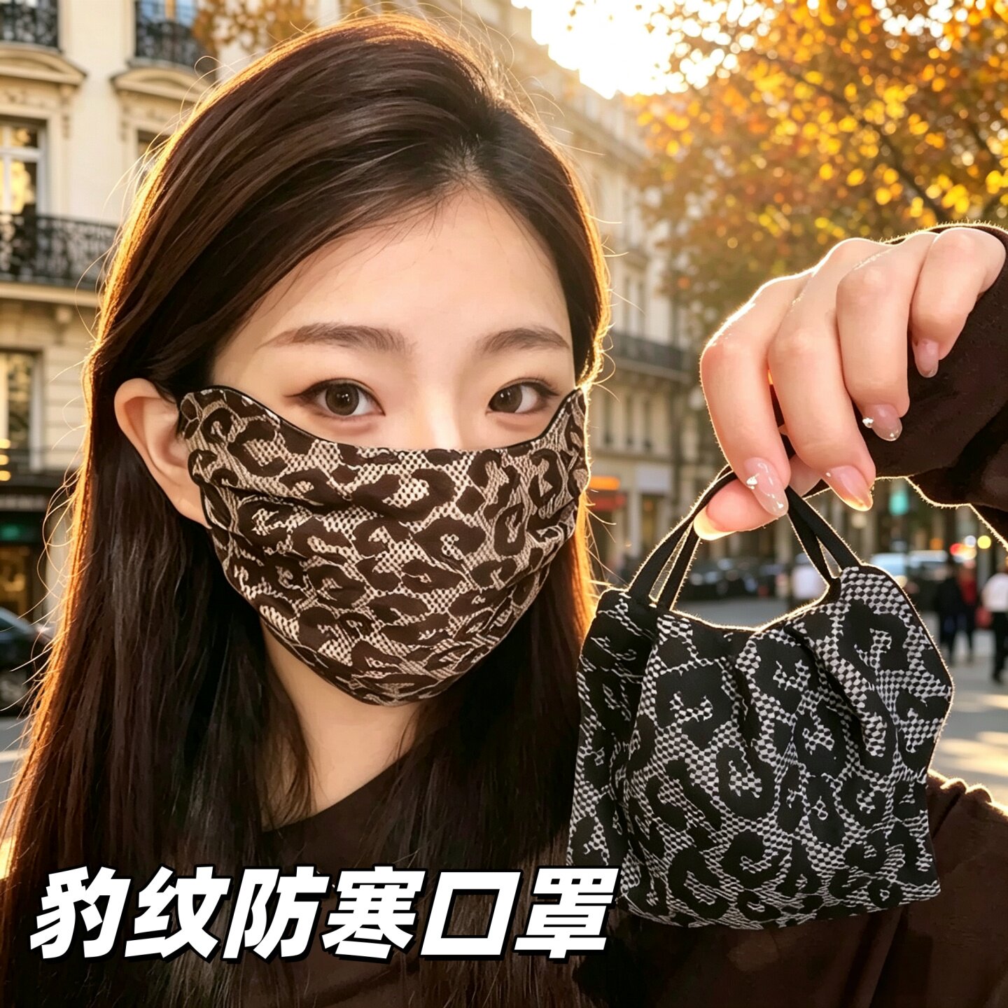 秋冬保暖口罩豹纹女高颜值新款防风防寒冬季口罩成人透气时尚面罩