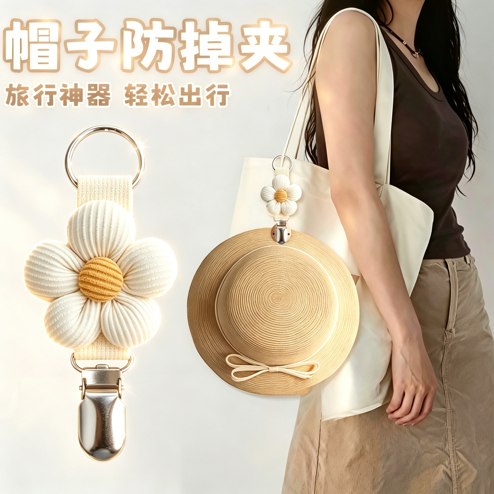 新款花朵夹子出行帽夹旅行