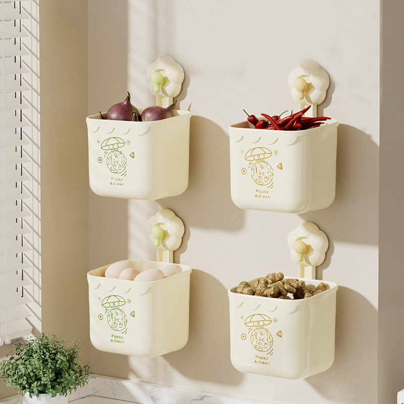 葱姜蒜收纳盒厨房吸盘置物架多功能壁挂生姜大蒜免打孔筐可多用途