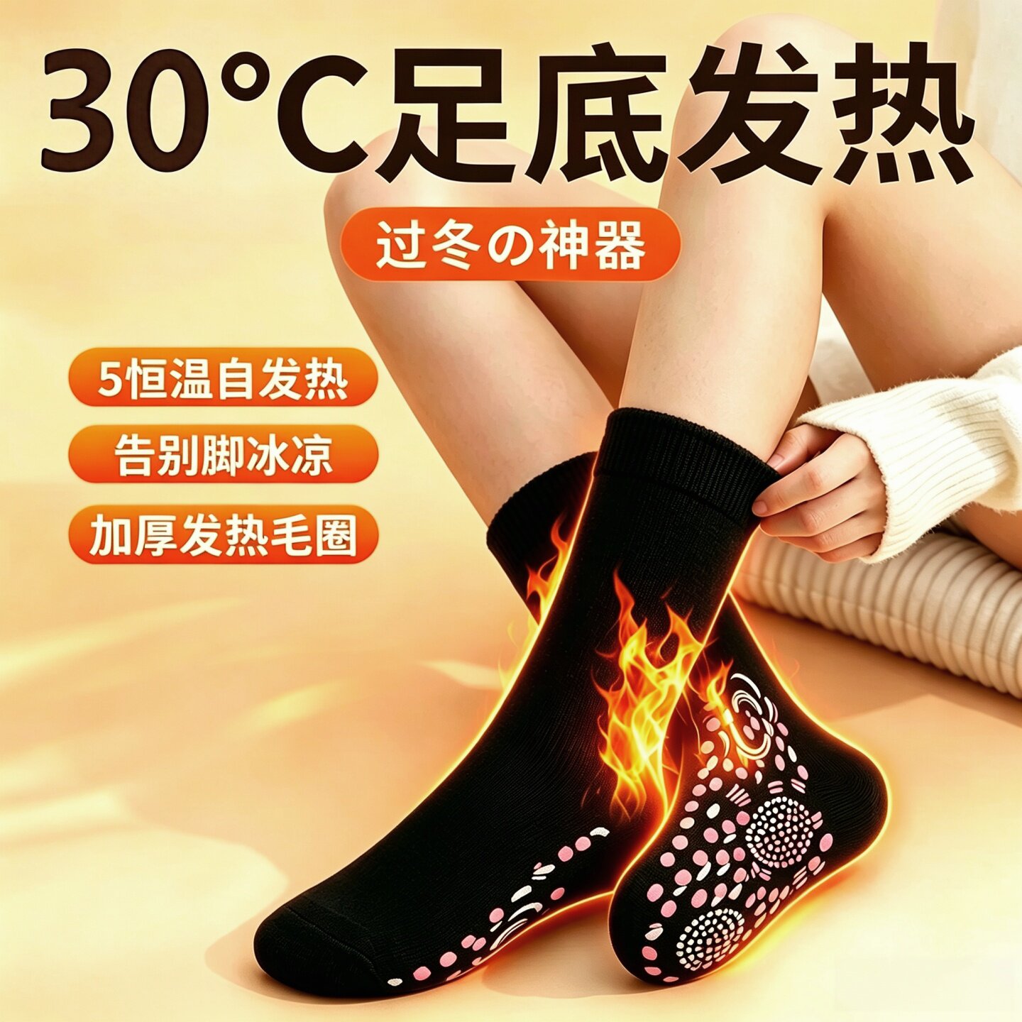 自发热袜子按摩保健袜加热防寒睡觉暖脚袜保暖防臭可水洗中筒袜子