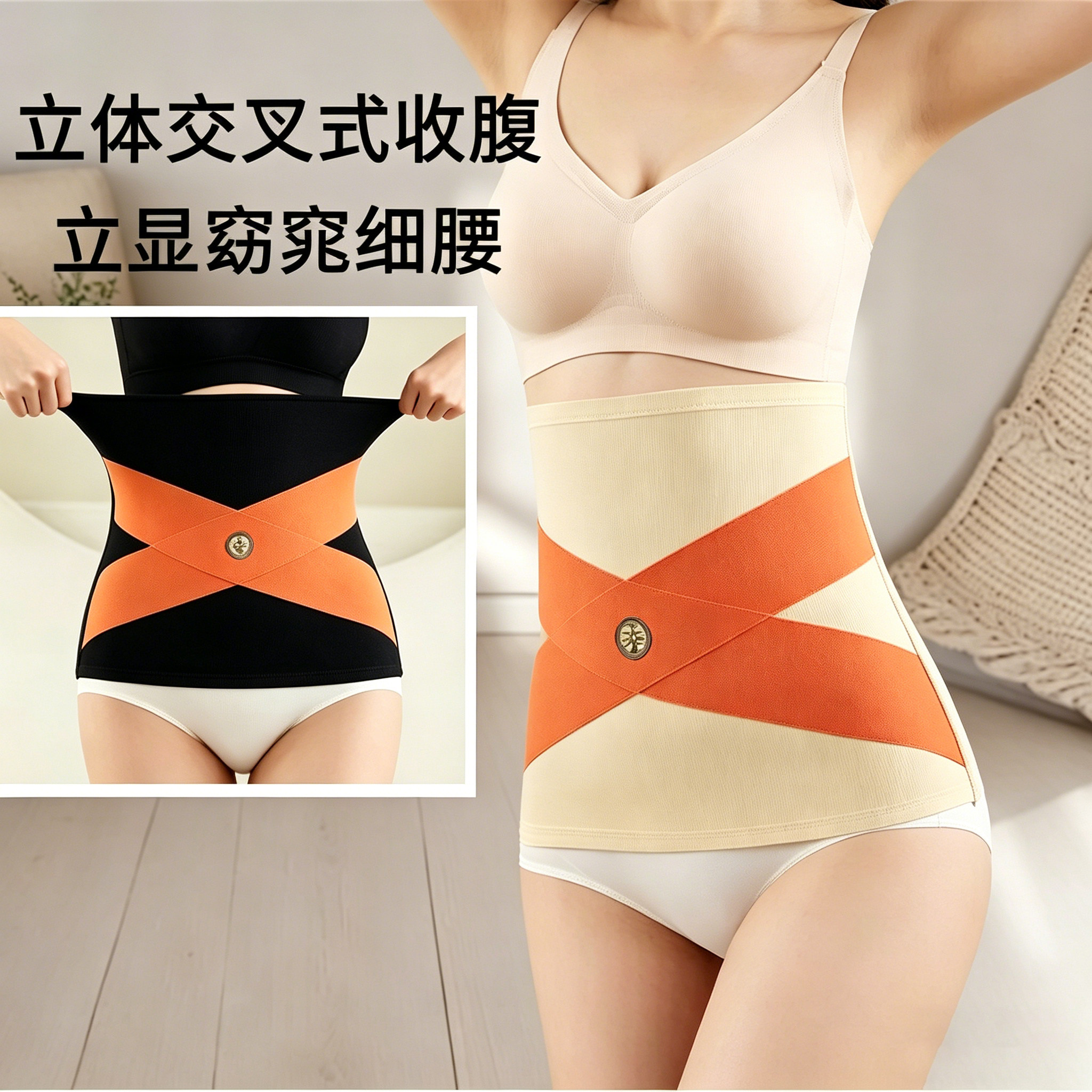 塑形收腹腰带女士冰丝无痕双层交叉加压收小肚子薄款高弹塑形腰封