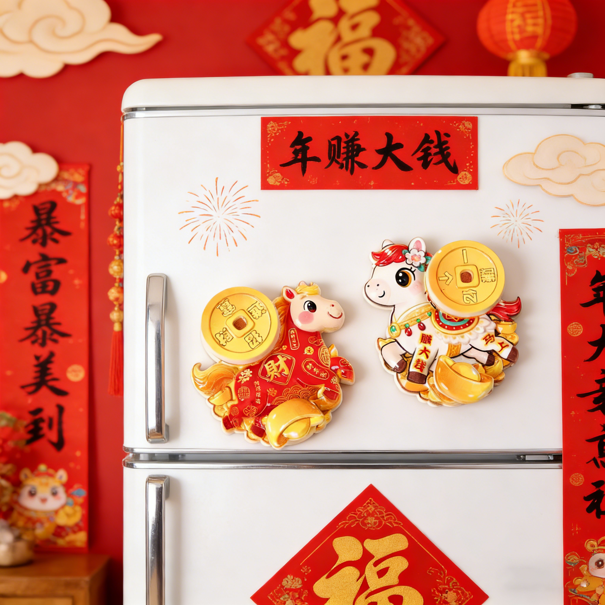 可爱招财马旋转冰箱贴磁吸家用可转动新年国潮创意招财马年装饰贴,节庆用品/礼品,文化创意冰箱贴,淘宝优惠券,粉丝福利购,淘宝优惠卷