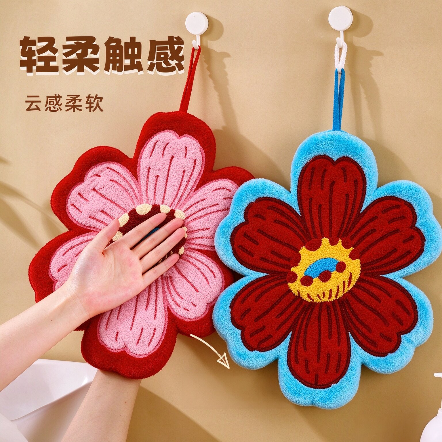 复古花朵擦手巾挂式吸水不掉毛加厚加大擦手布厨房卫生间擦手毛巾