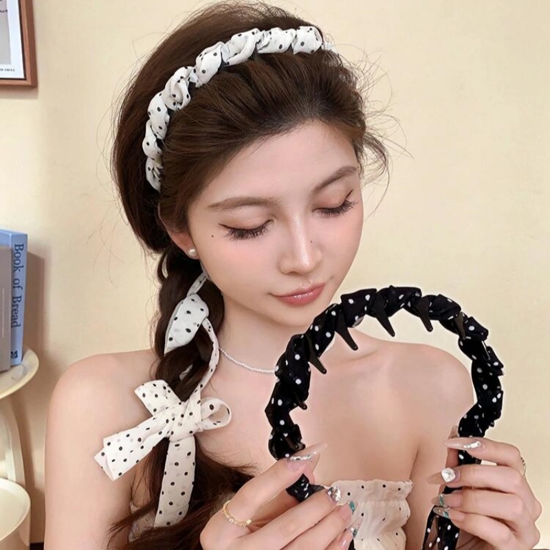 波點飄帶發箍女2025新款絲巾