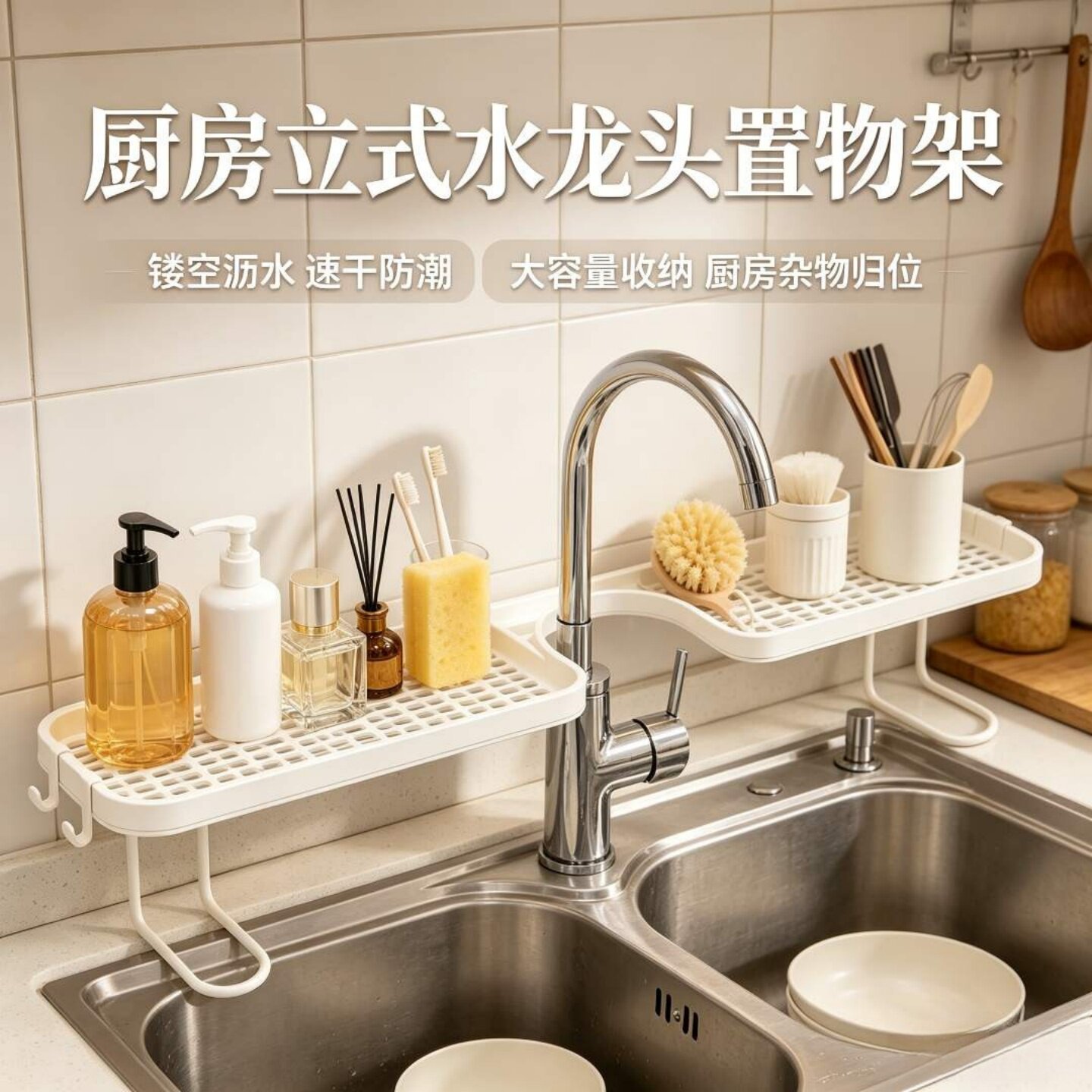 立式水龙头置物架卫生间浴室厕所洗漱台壁挂式免打孔洗手台收纳架