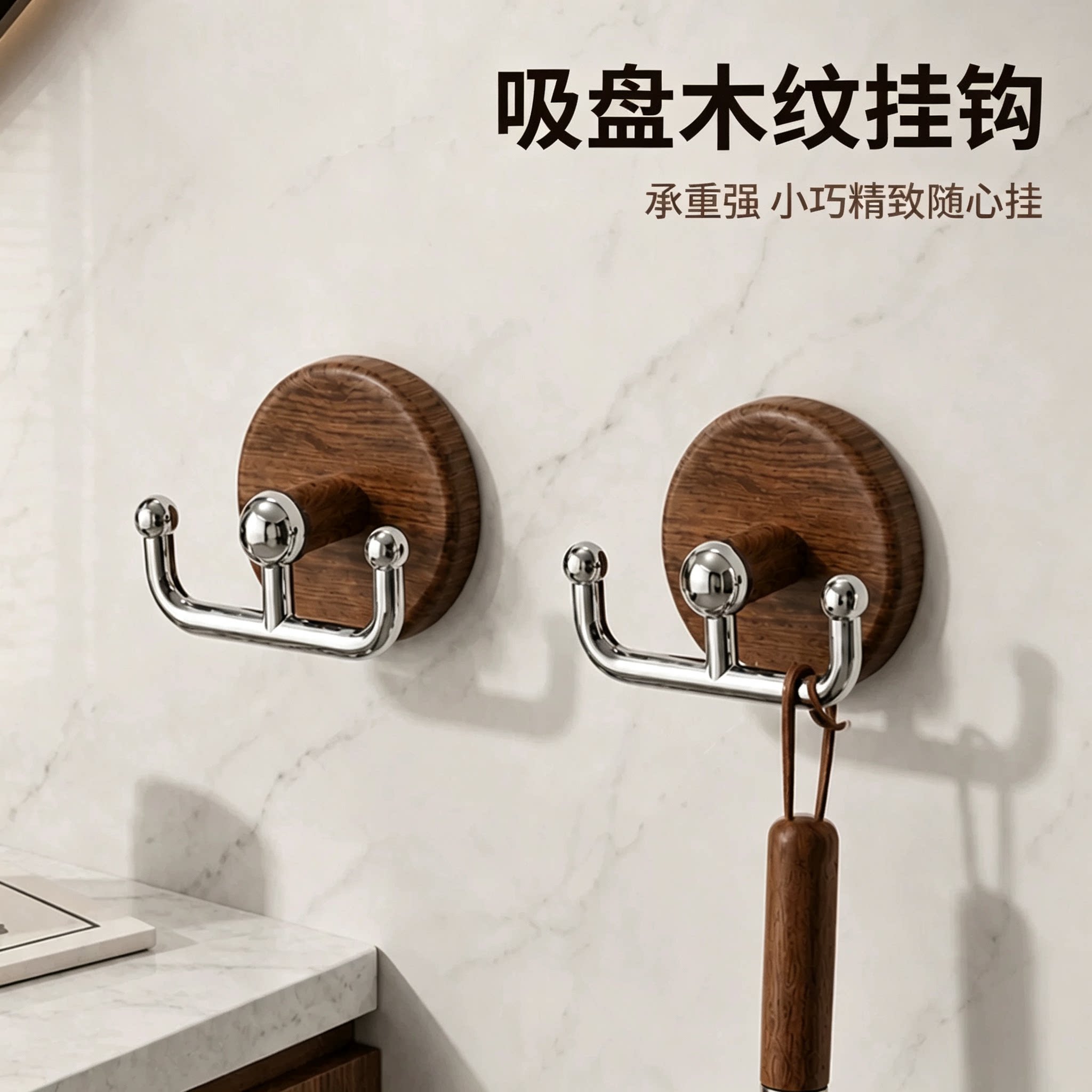 玄关免打孔吸盘挂钩木纹承重力