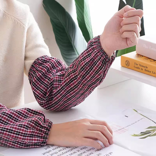 套袖女加大加长棉布袖套纯棉防水中长款格子厨房专用劳保袖套男款