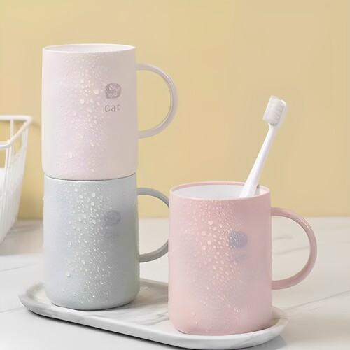 家用塑料漱口杯简约洗漱杯情侣高颜值卡通可爱加厚牙刷杯带手柄杯